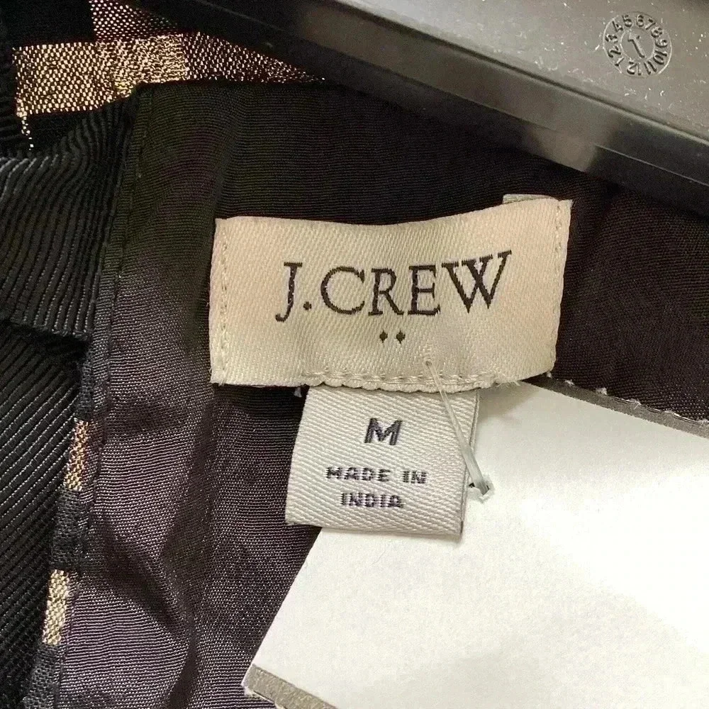 J.Crew Metallic Gold & Black Plaid Puff Sleeve Top Size Medium